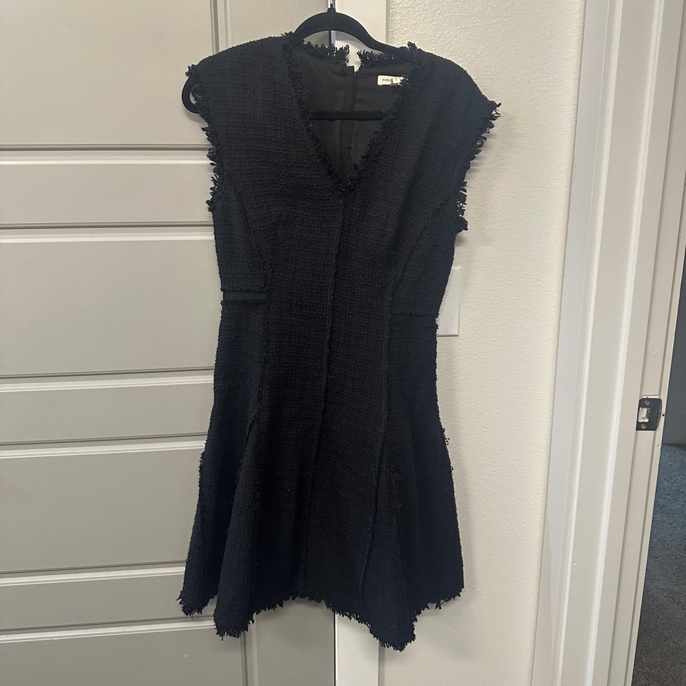 Rebecca Taylor Black Fringe Sleeveless V Neck Tweed A Line Dress Size 6